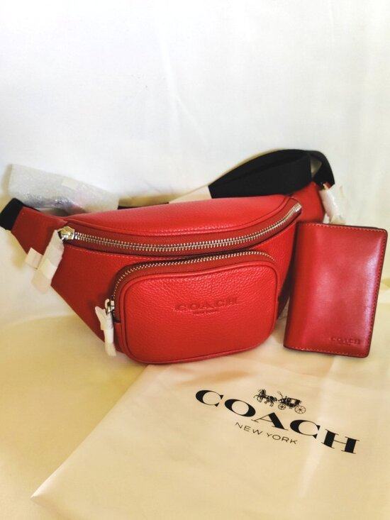 Coach Handbags - Coach Unisex Travis Belt Bag 30 & ID Wallet Double Bundle in Poppy Red, NWT